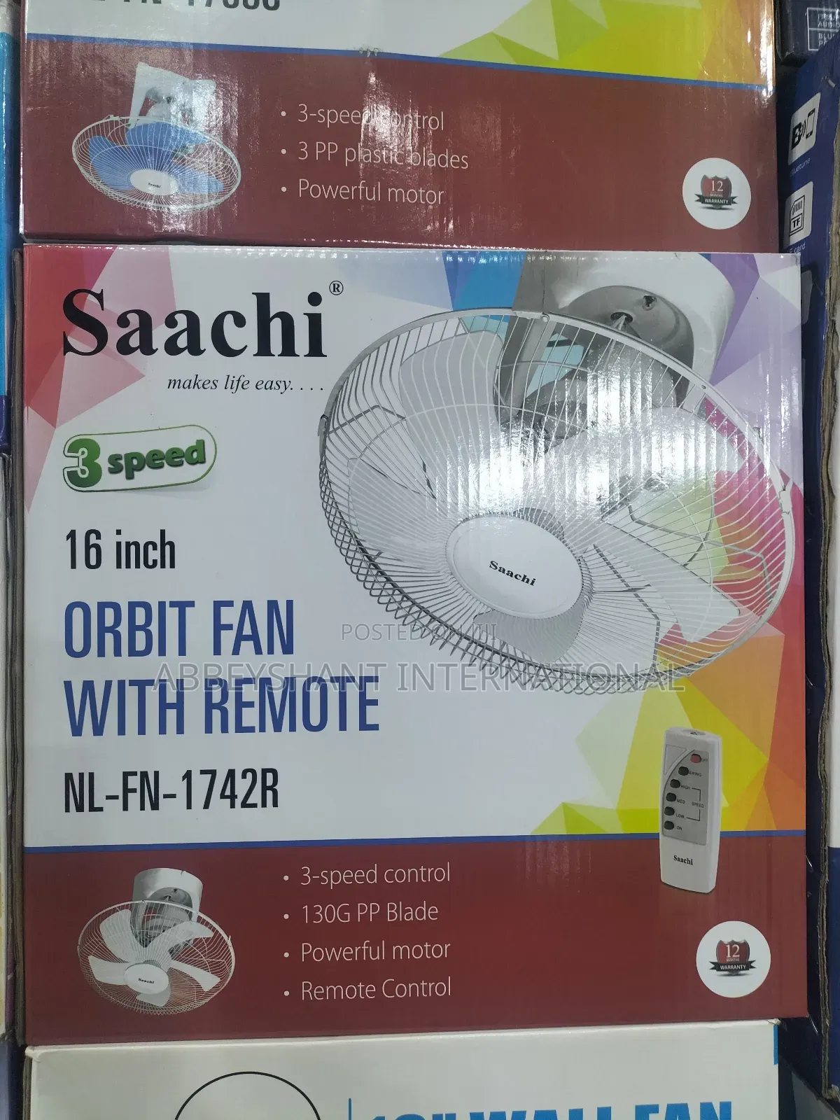 (3 Speed Ceiling Fan)Orbit Remote Ceiling Fan Saachi Brand