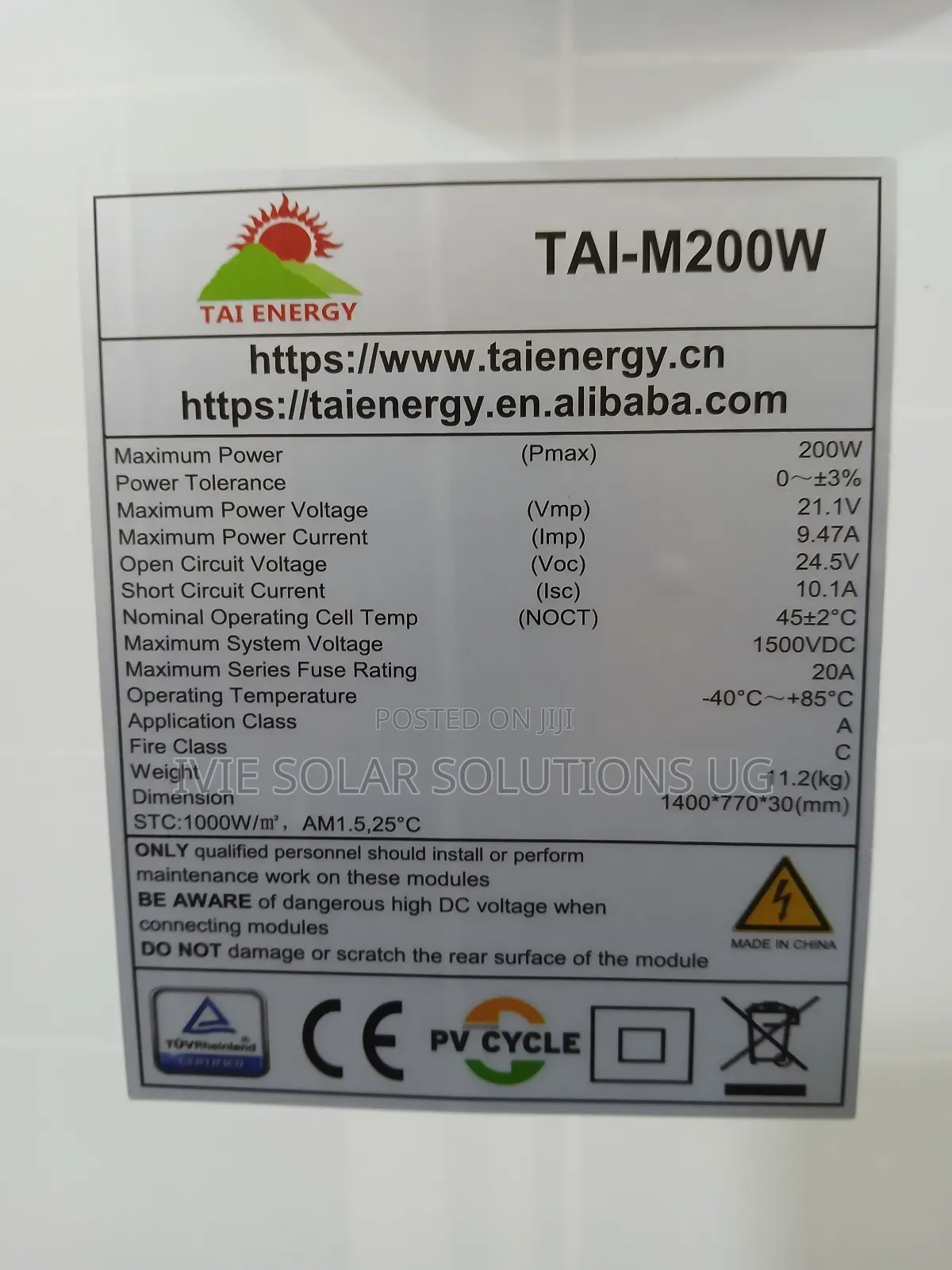 Tai Solar Panels 200watts