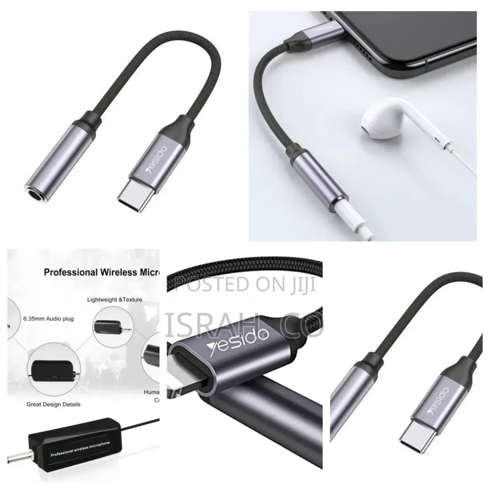 Yesido Audio Cable Lightning Usb-C to 3.5mm Headphone 5mm