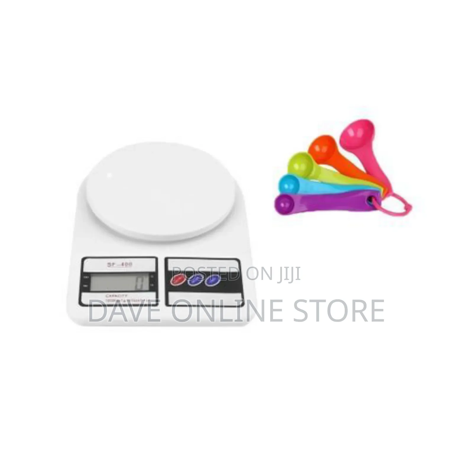 Digital Kitchen Weighing Scale + 5 Measuring Spoons - White