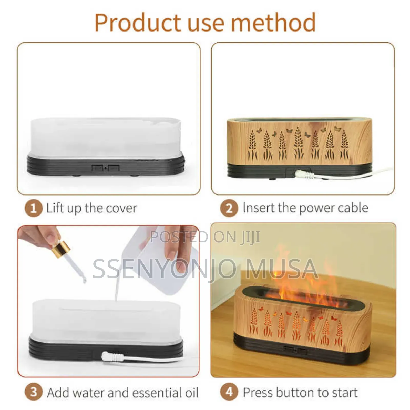 Flame Aroma Diffuser | 100ML Rectangle Box, LED Light, Cool-