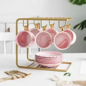 Pink Mugs With Saucers