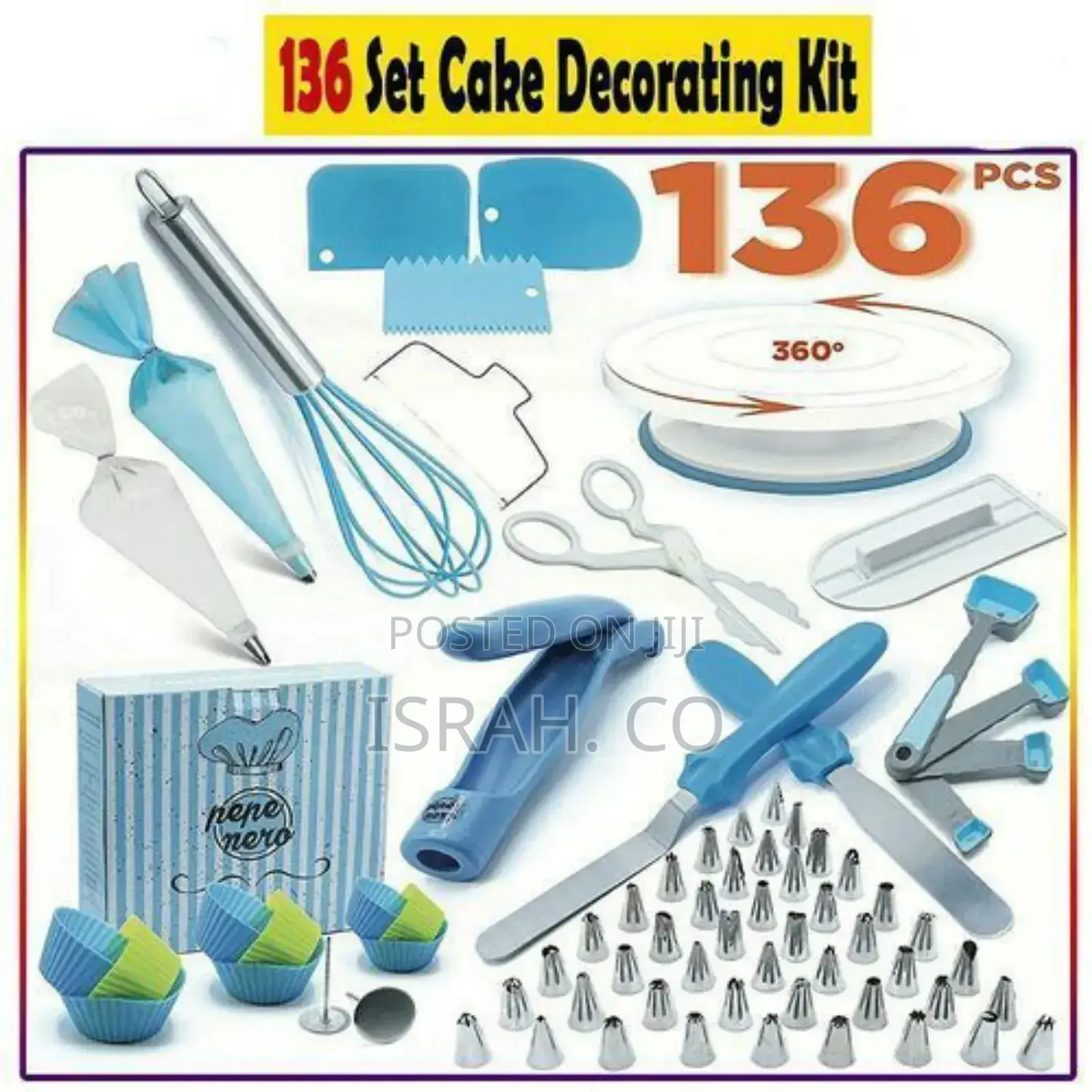 136 PCS Cake Decorating, Turnable Stand, Baking Set,Blue