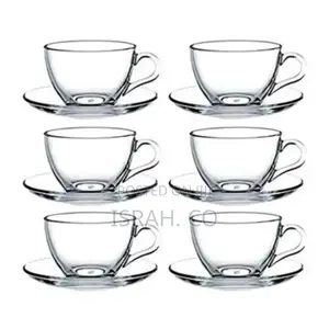 6 Pieces of Glass Tea Coffee Cups Mugs and 6 Saucers