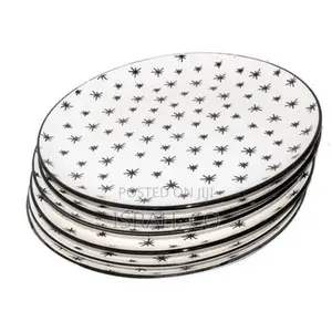 Round Star Design Dinner Plates, 6pcs - White