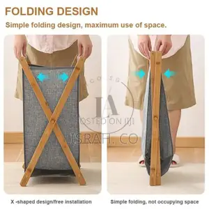 Foldable Laundry Basket Bag With Wooden Stand Storage Bin