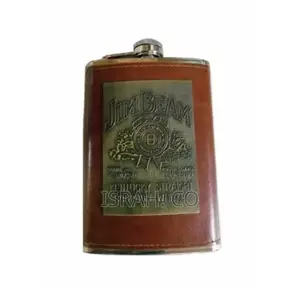 9 Oz Stainless Steel Leather Whisky Hip Flask, Pocket Bottle
