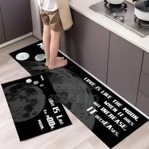 Black With White Designed Kitchen Mats