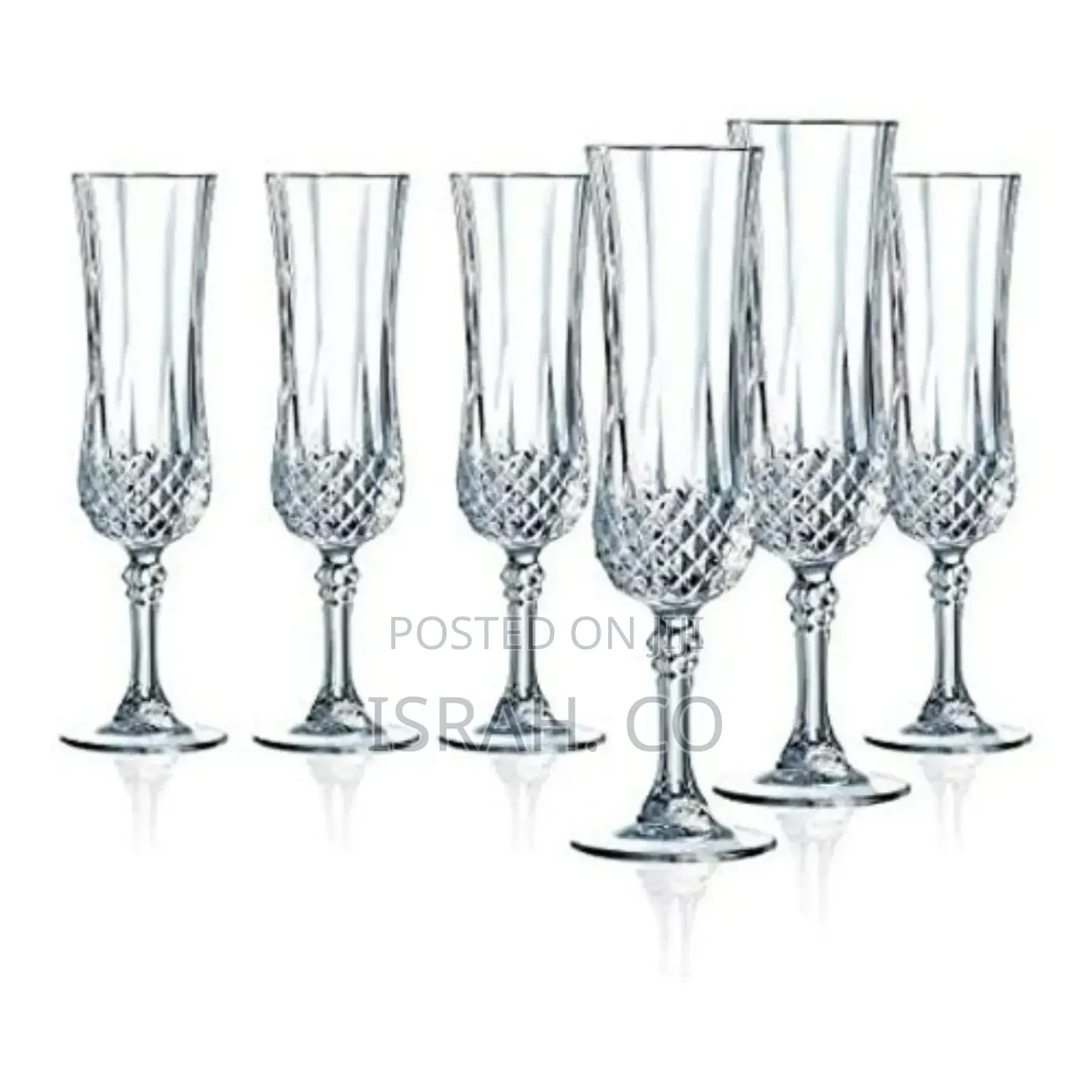 6 Pieces of Diamond Champaign Flute Wine Glasses- Clear