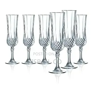 6 Pieces of Diamond Champaign Flute Wine Glasses- Clear