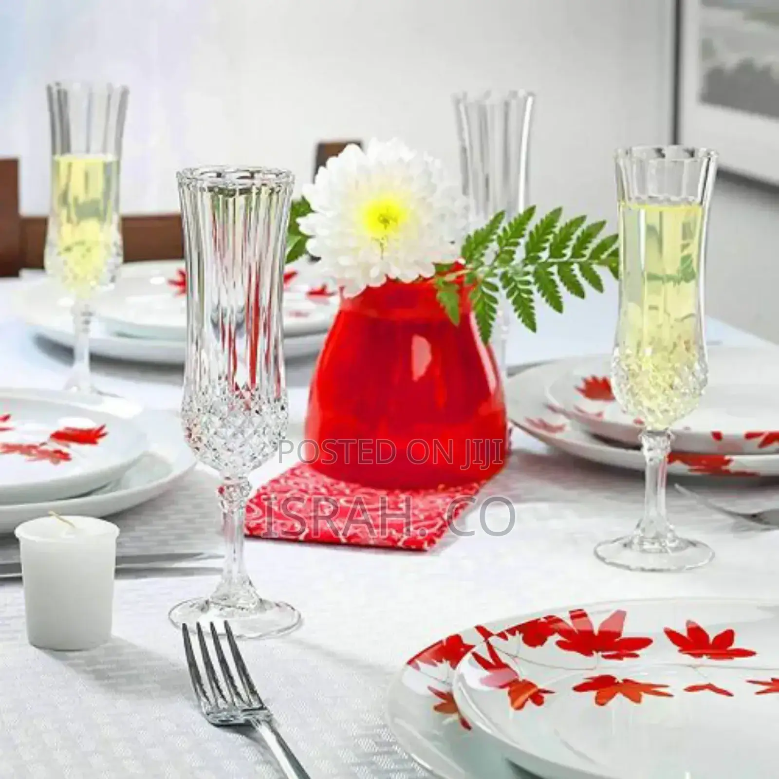6 Pieces of Diamond Champaign Flute Wine Glasses- Clear