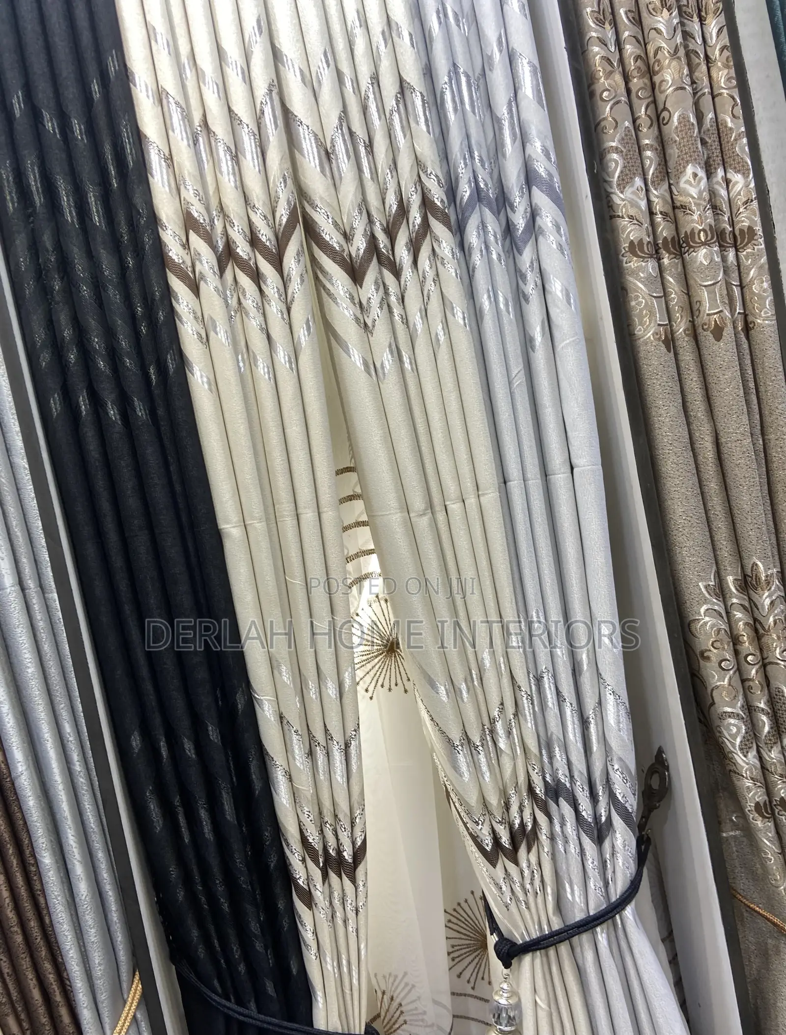 Zigzag Curtain in Black, Grey and Brown