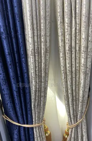 Muzira Curtain Fabric in Blue en Grey