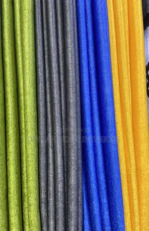 Curtains in Green Dark Grey Loyal Blue and Yellow