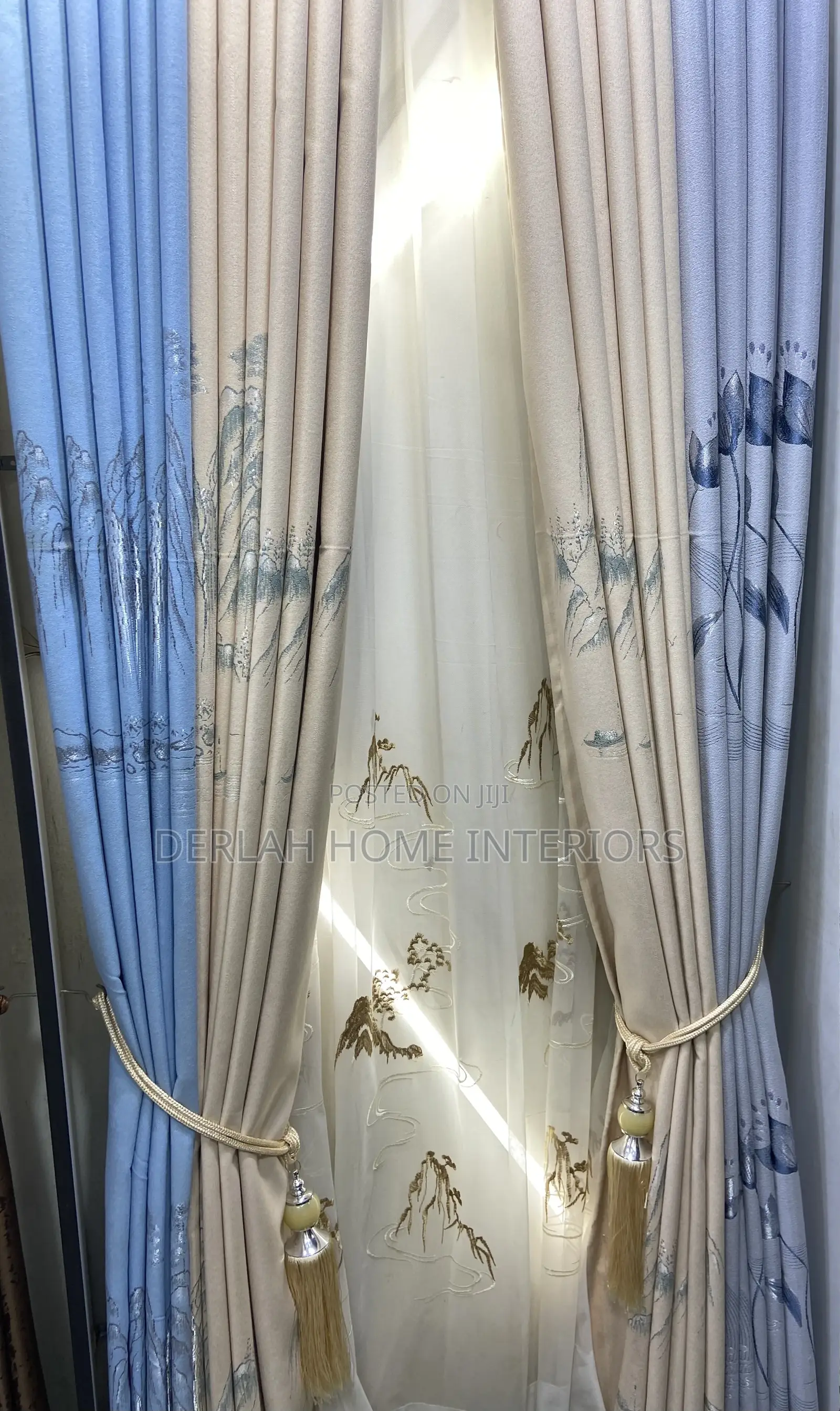 Skyblue and Cream Curtains in Mix and Match