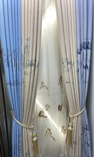Skyblue and Cream Curtains in Mix and Match