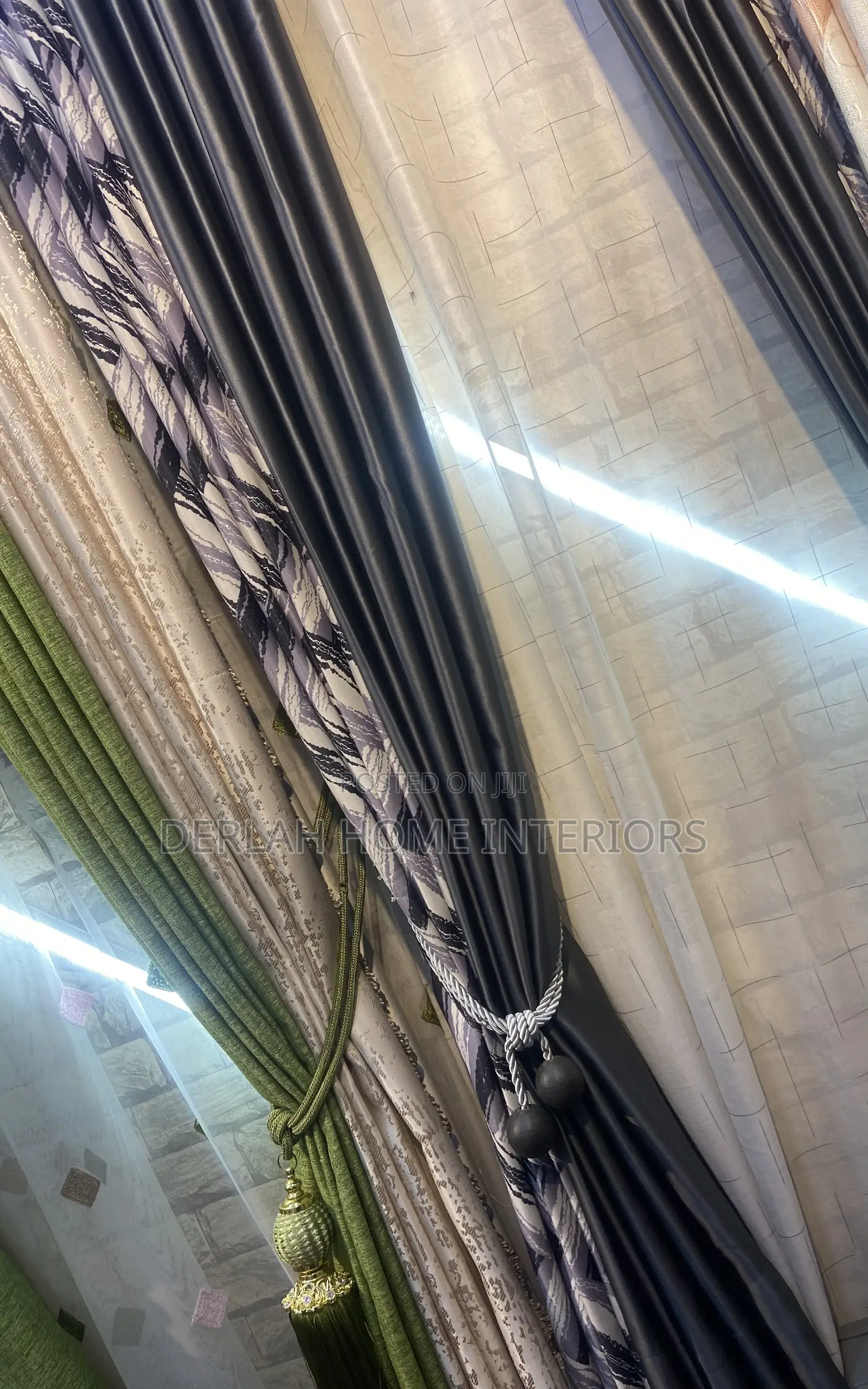 Quality Lemon Green Curtain With Cream Per Meter