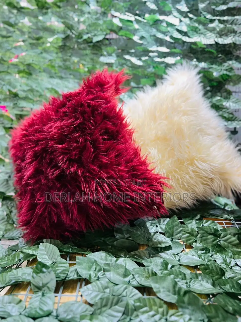 Fluffy Cushions in Maroon and White