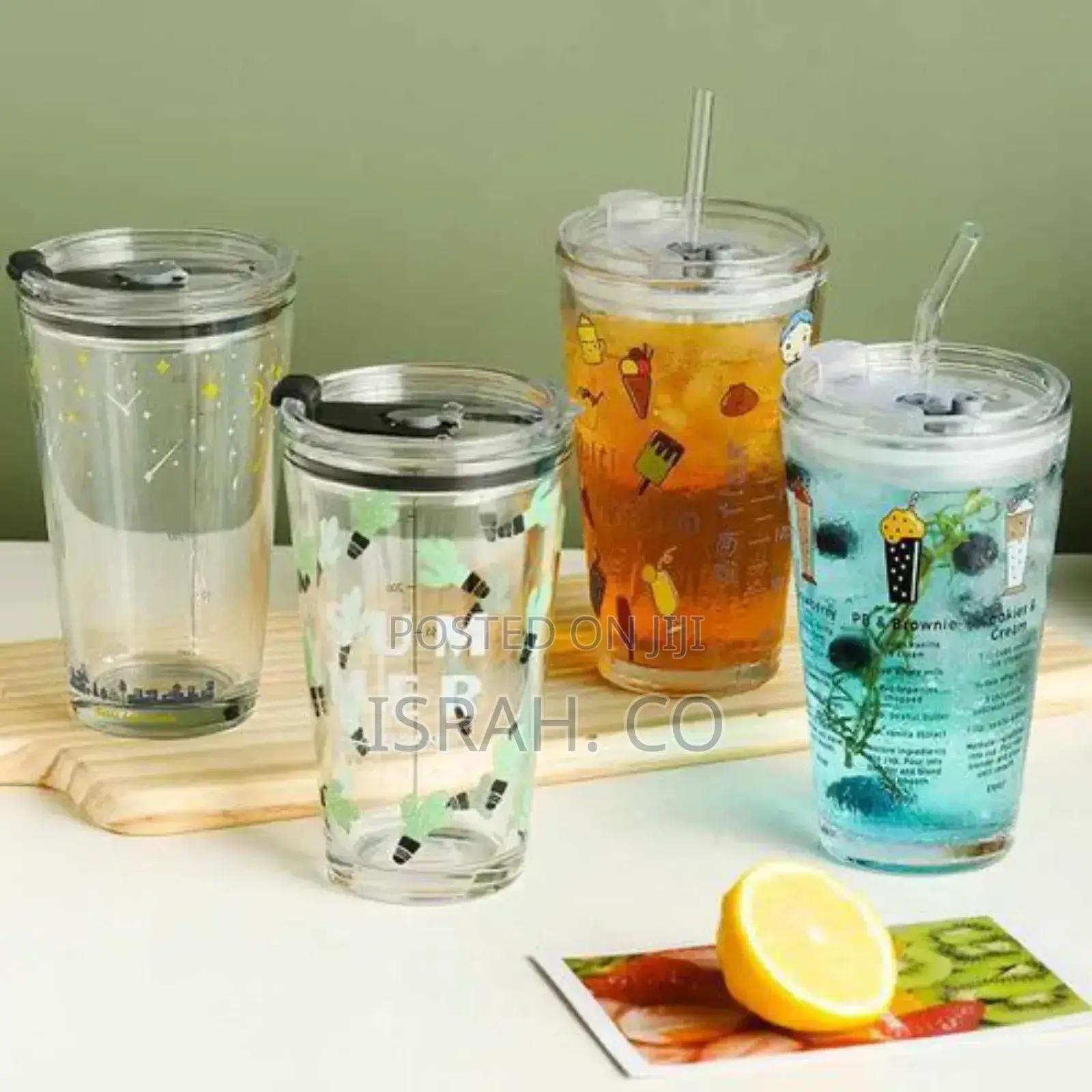 450ML Smoothie Cup, Glass Shake Tumbler With Plastic Lid