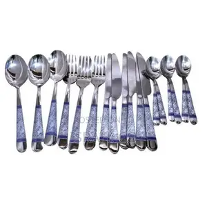24 Piece Blue Flower Dinner Cutlery (Forks,Spoons Knives) -