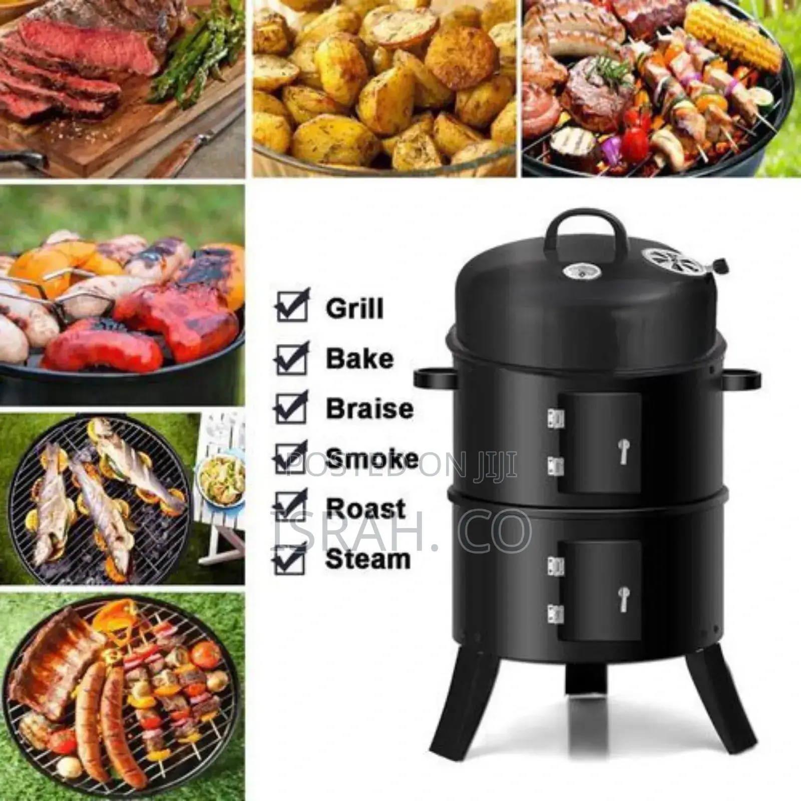 3-in-1 Charcoal Grill BBQ Smoker Barbecue Stove