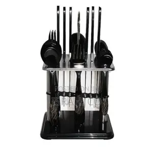 24pcs Cutlery (Forks,Spoons Knieves) With a Stand - Black