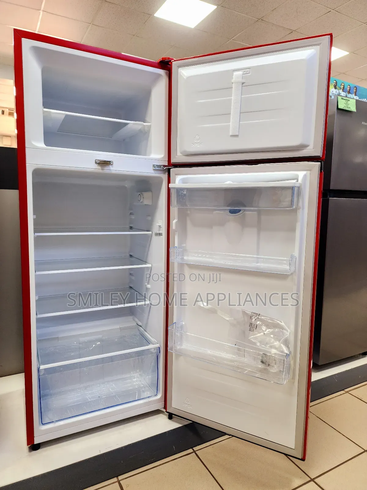 Red Color Hisense 270ltrs Double Door Fridge With Dispenser