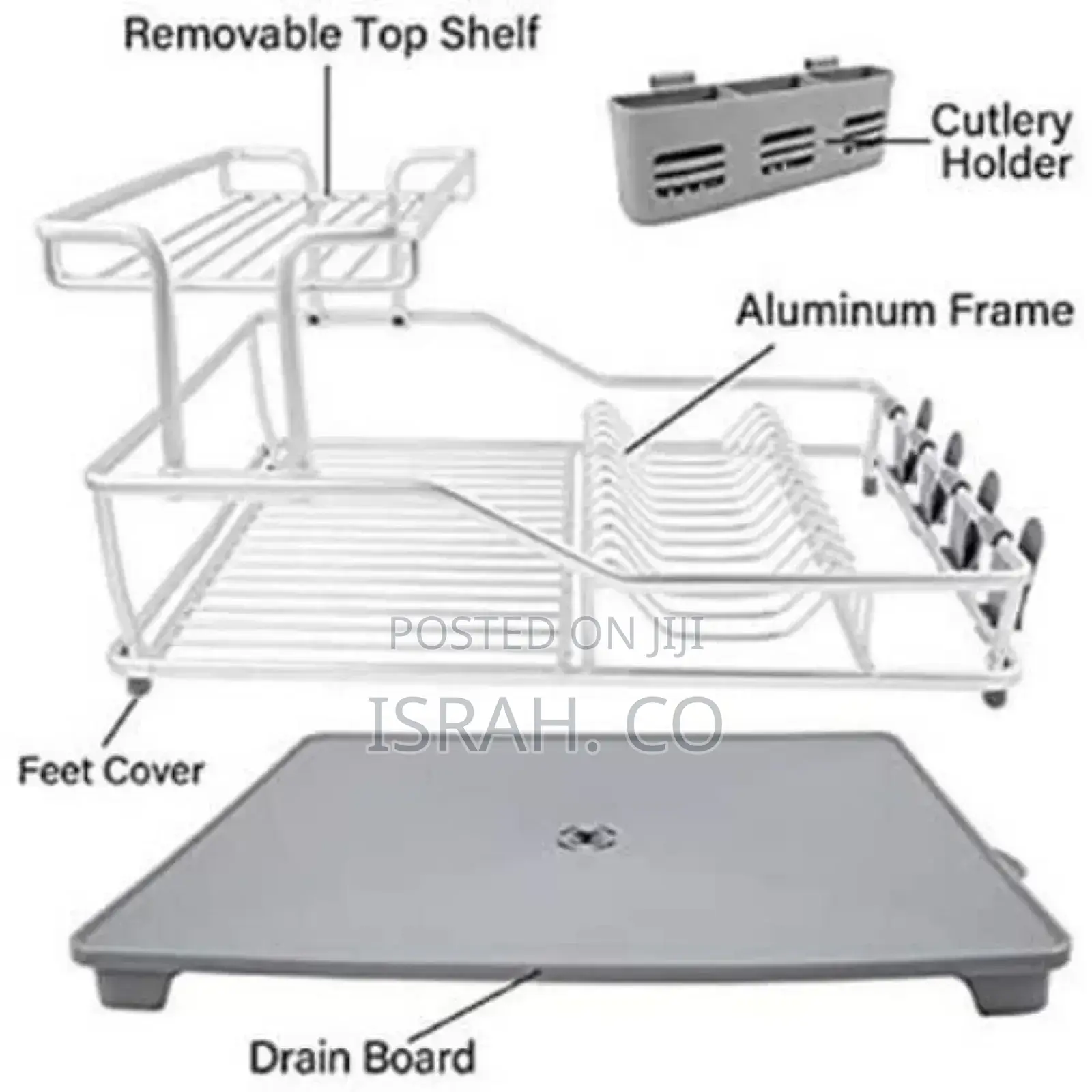 Aluminium Plate Dish Drying -2 Tier Rack Removable Drainer