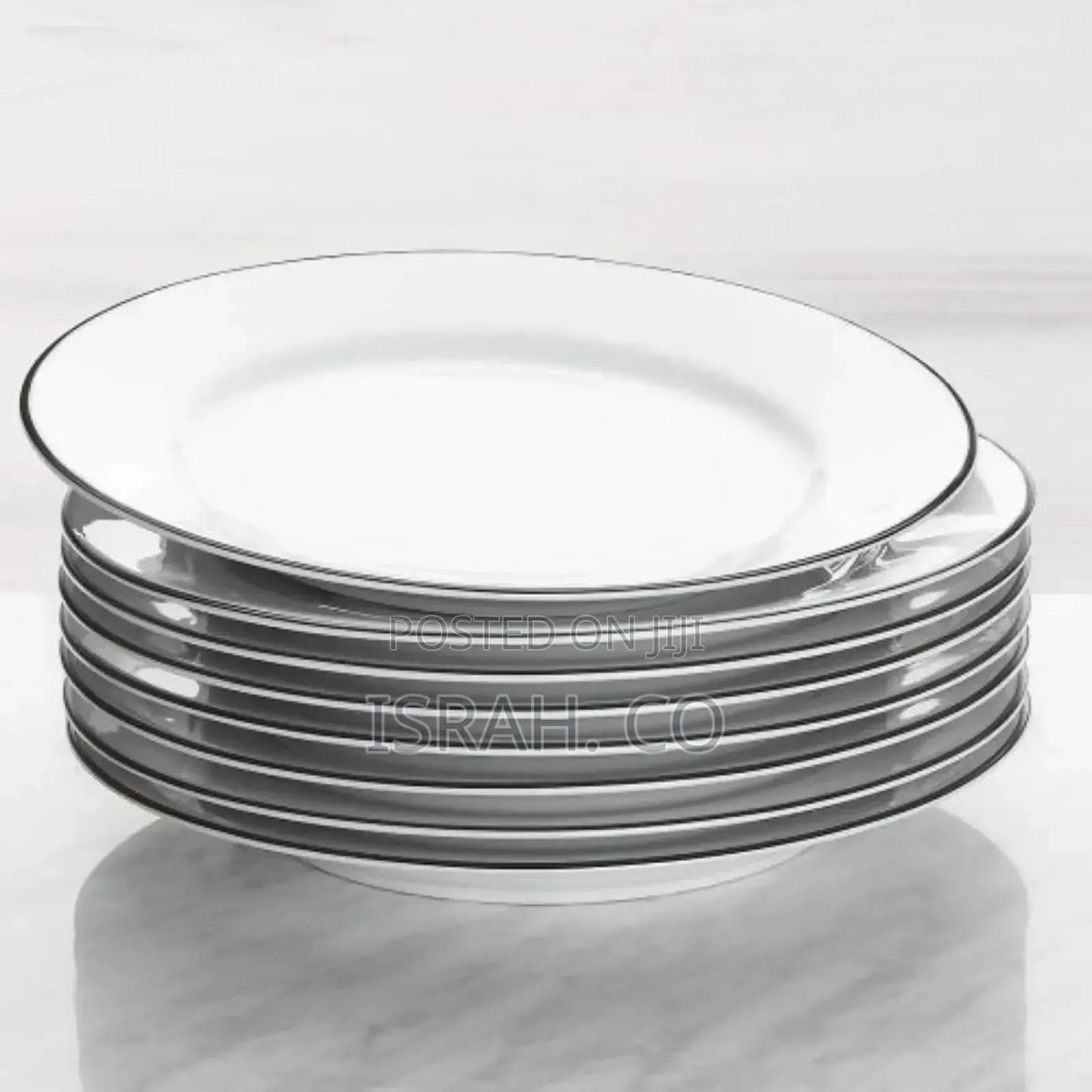 9 LNCH 6 Pieces of Black Line Plates, White
