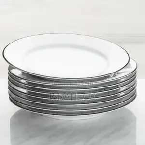 9 LNCH 6 Pieces of Black Line Plates, White