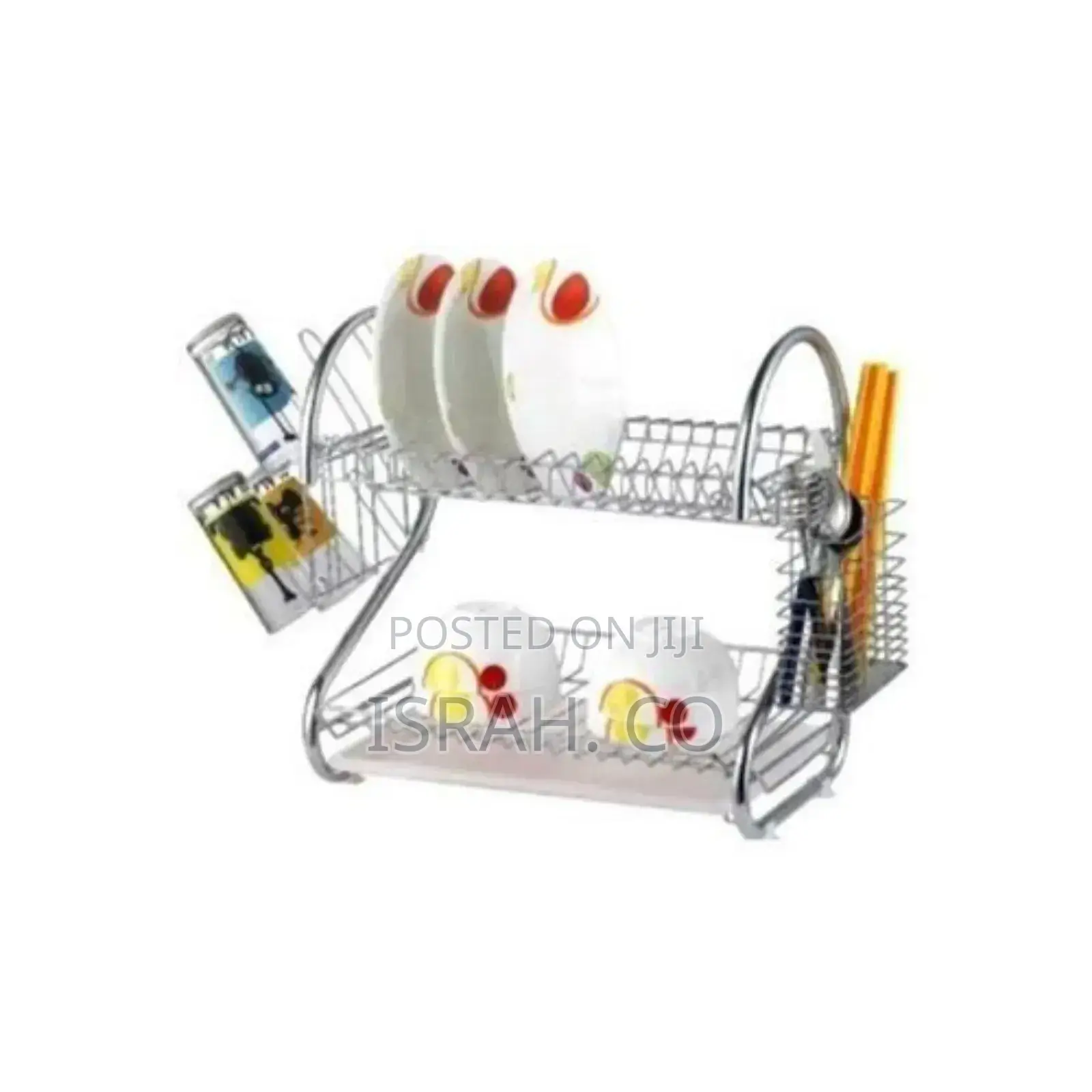 2 Tier Dish Drying Draining Rack Plate Cup Storage - Silver