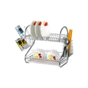 2 Tier Dish Drying Draining Rack Plate Cup Storage - Silver