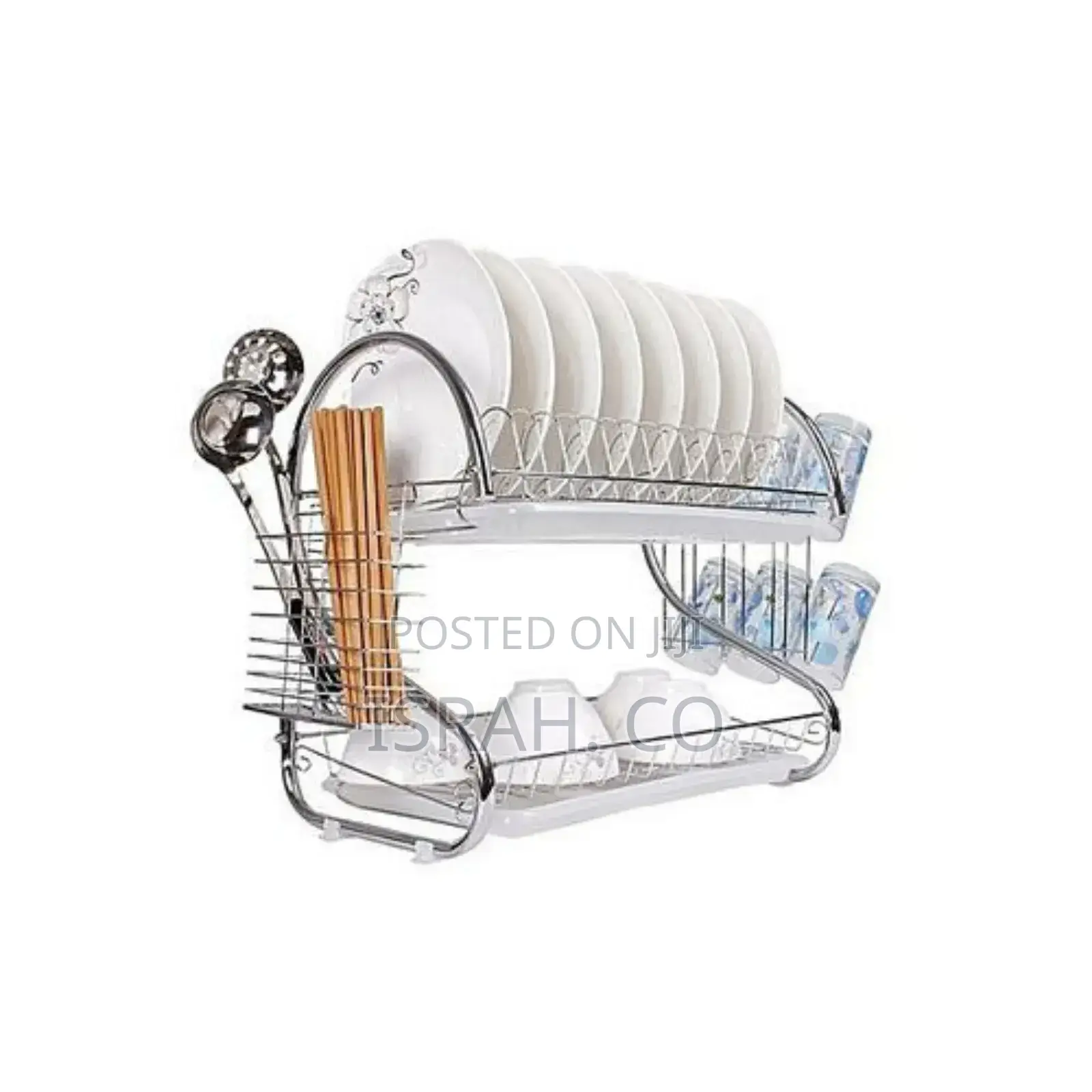 2 Tier Dish Drying Draining Rack Plate Cup Storage - Silver