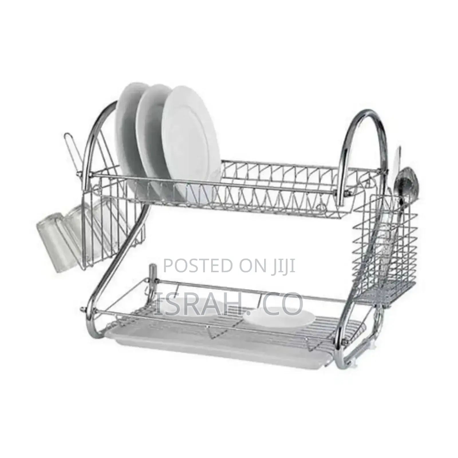 2 Tier Dish Drying Draining Rack Plate Cup Storage - Silver