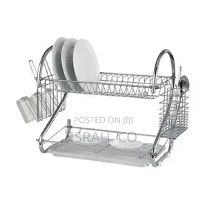 2 Tier Dish Drying Draining Rack Plate Cup Storage - Silver