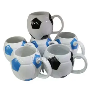 6 Pieces of Round Football Pot Coffee Tea Cups Mugs- White