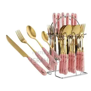 24pcs Gold Cutlery (Forks,Spoons Knieves) With Stand-