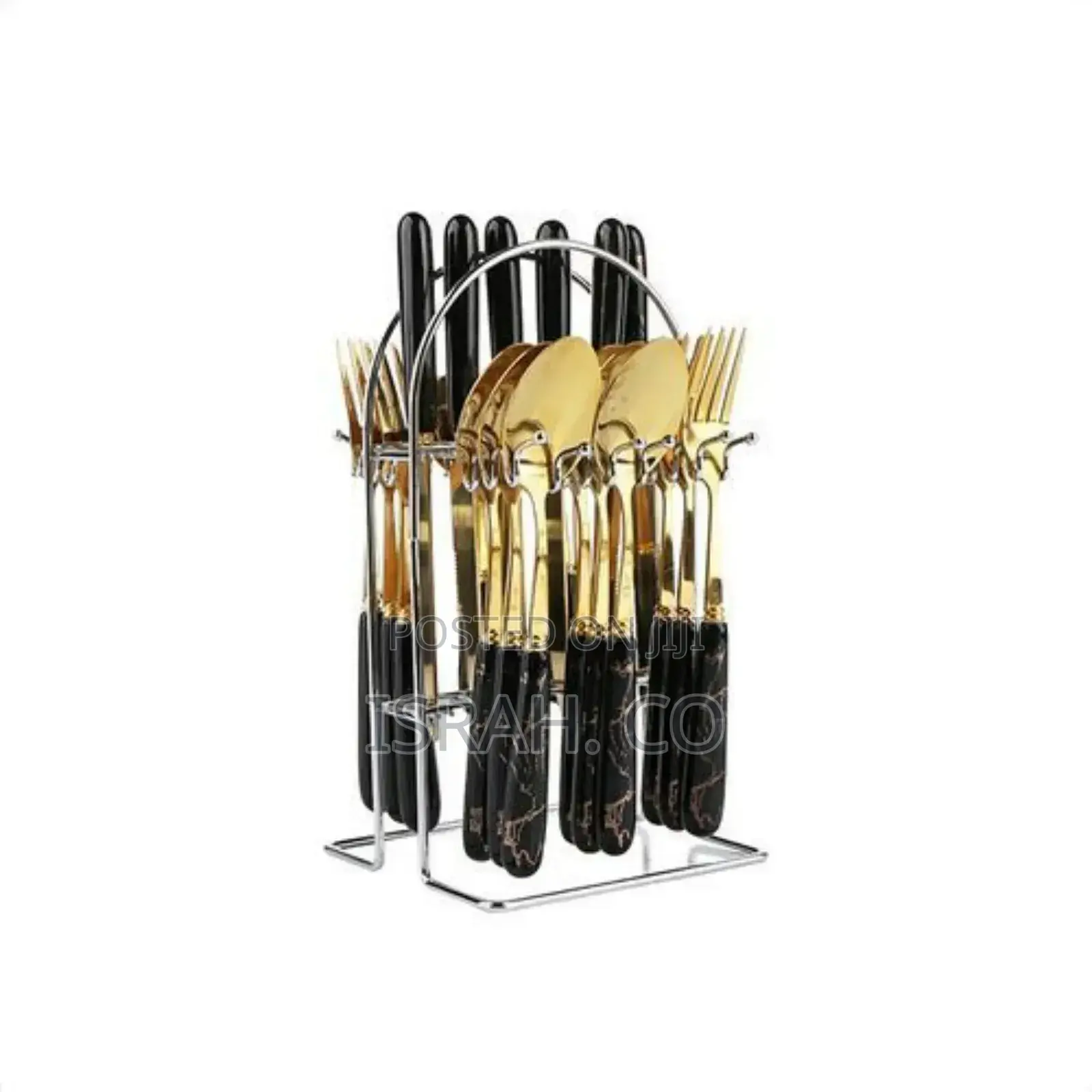 24pcs Gold Cutlery (Forks,Spoons Knieves) With Stand-
