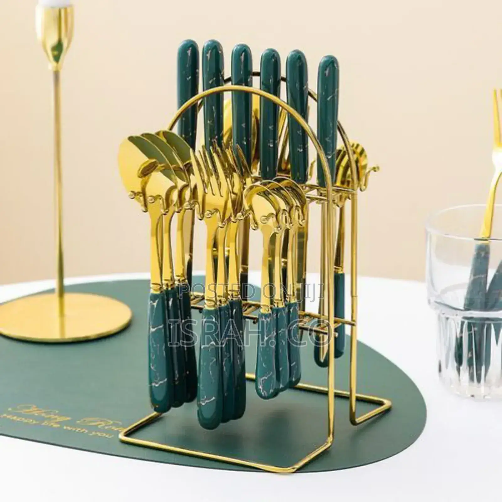 24pcs Gold Cutlery (Forks,Spoons Knieves) With Stand-