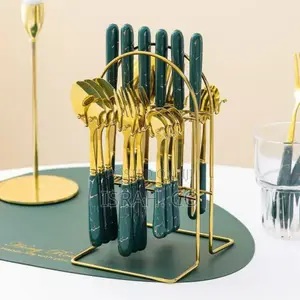 24pcs Gold Cutlery (Forks,Spoons Knieves) With Stand-