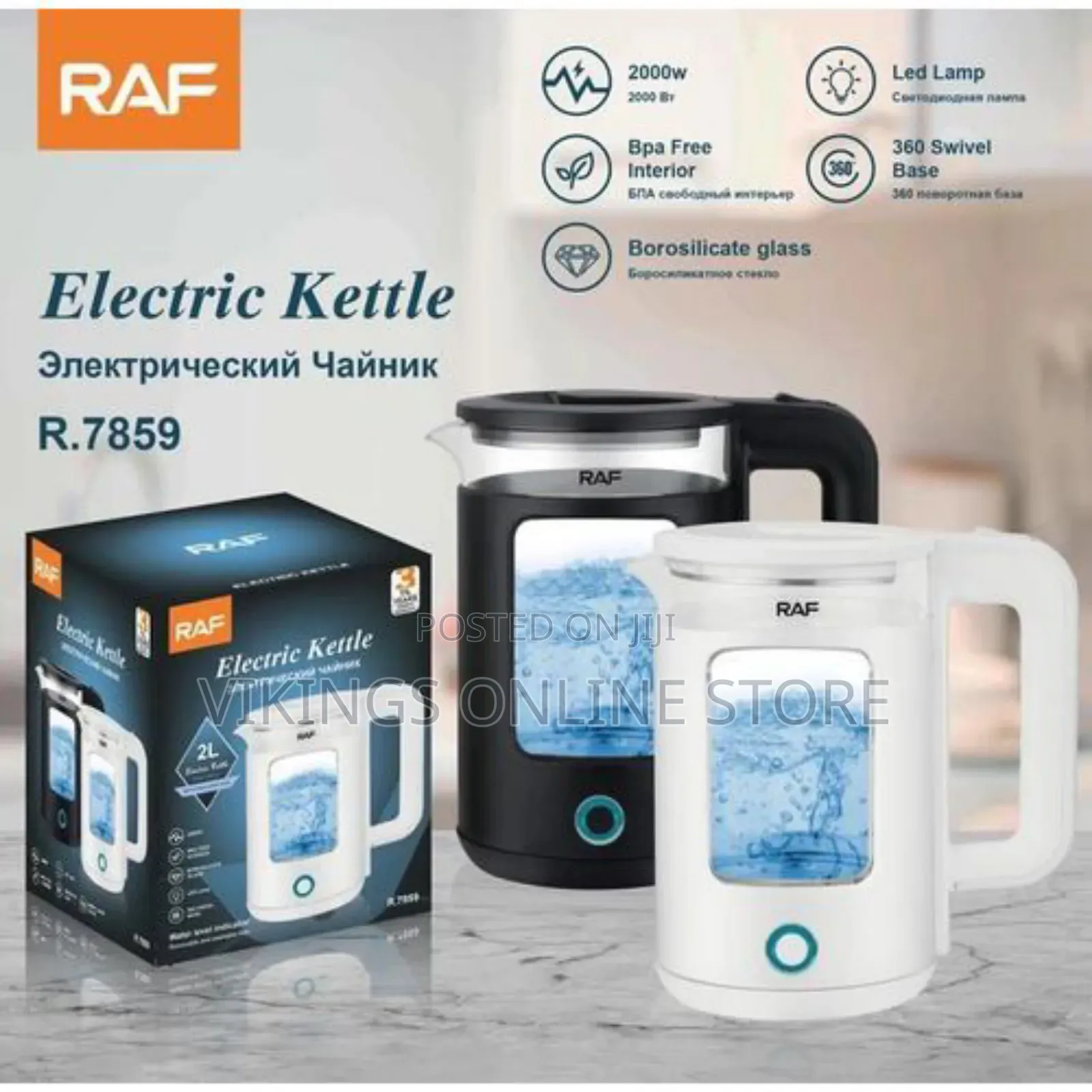 RAF Cordless Electric Kettle 2L, With Auto Shut,
