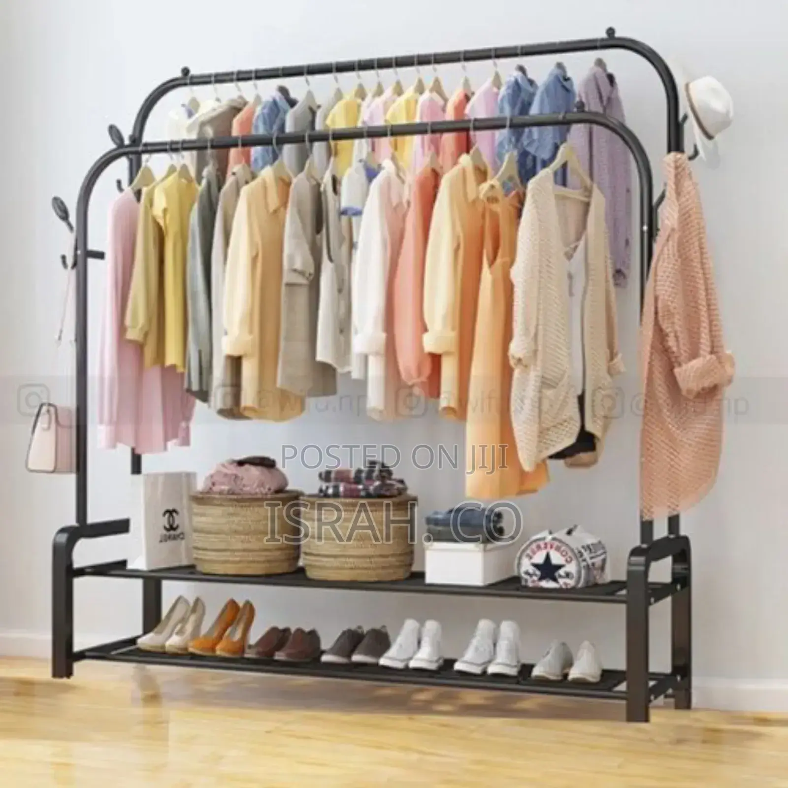 Carbon Steel Double Pole Coatrack Indoor Clothes Drying Rail