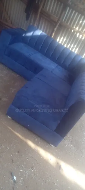 Simple Classic L Sofa Set in Blue Colour