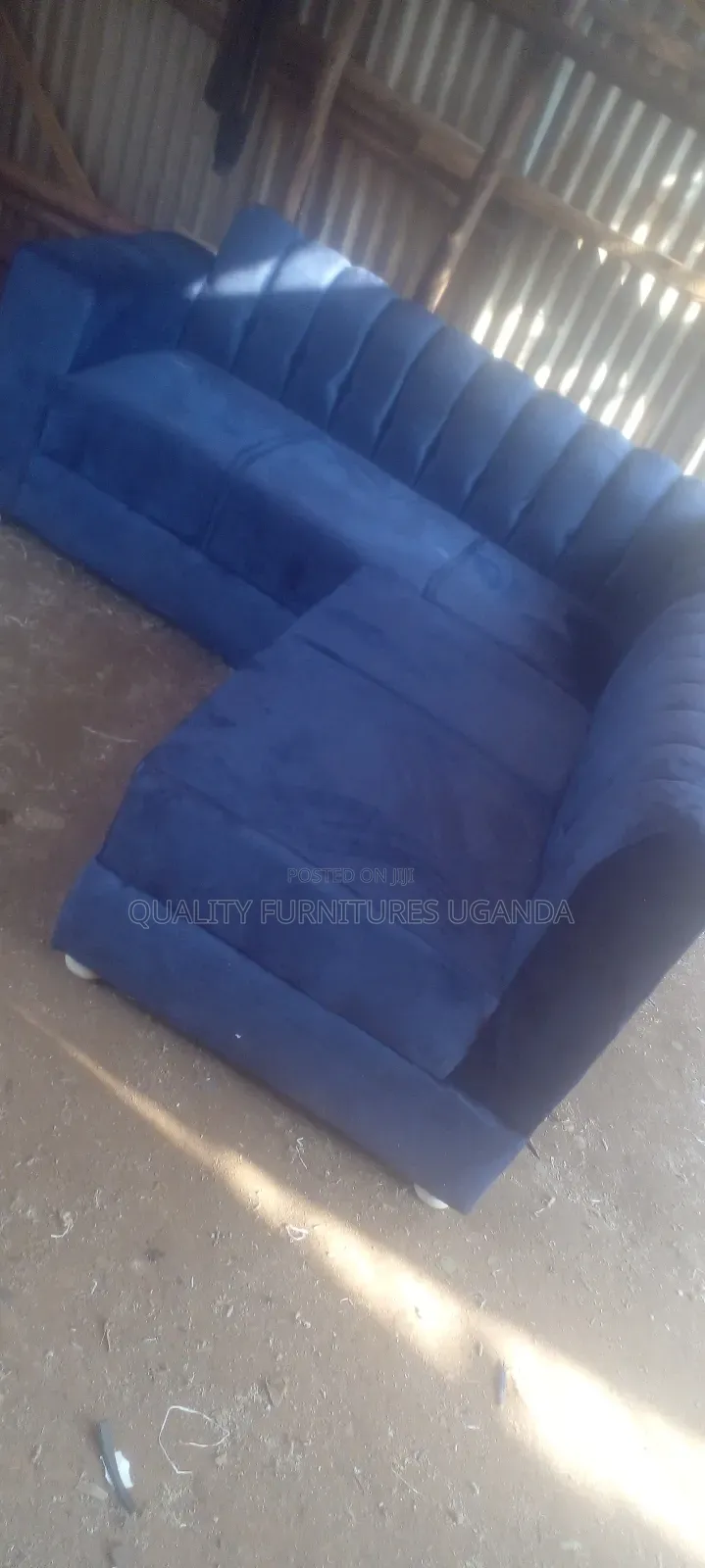 Simple Classic L Sofa Set in Blue Colour