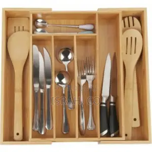 Bamboo Drawer Organizer Divider Tray Cutlery Storage Box -