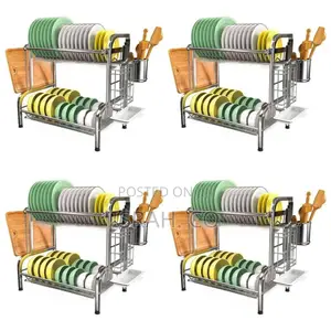 2 Tier Plate Dish Drying Draining Rack Storage Organizer