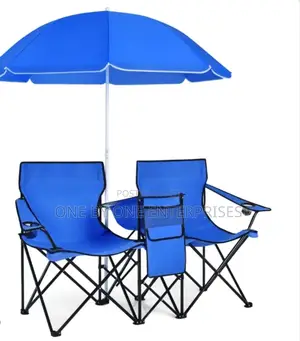 Double Portable Camping Chair With Umbrella and Ice Bag.
