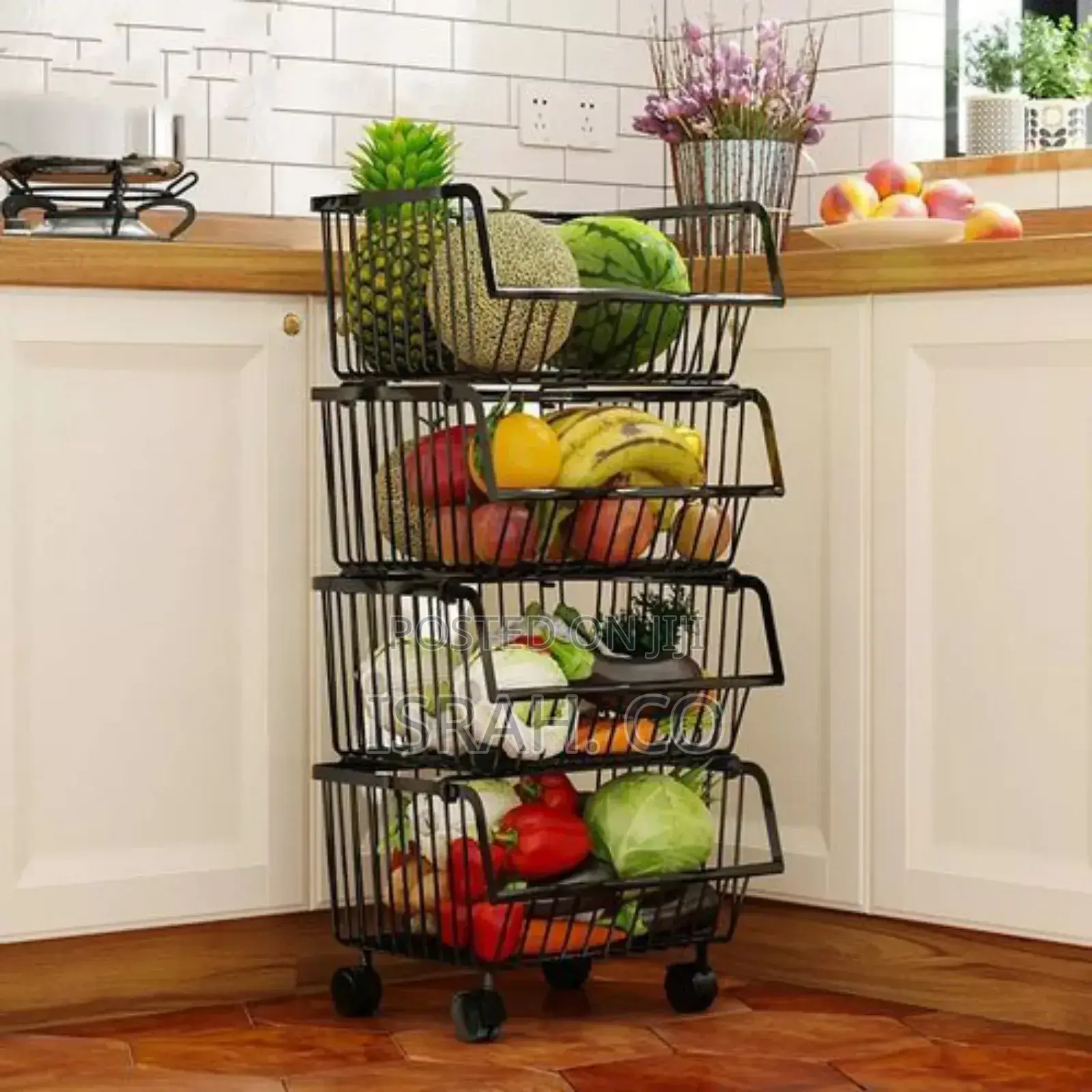 Metallic Pantry Storage Bin Rack Organizer Trolley