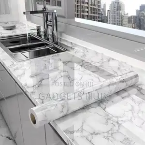 Glossy Marble Wallpaper Sticker White Adhesive Waterproof