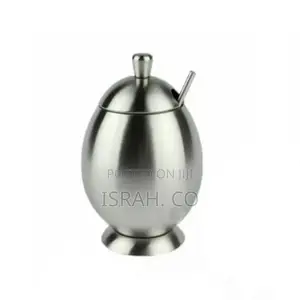 Egg Shapedmetallic Sugar Bowl Seasoning Pot With Spoonsilver